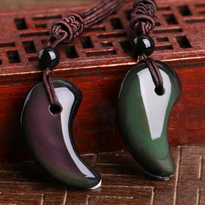 Natural Rainbow Obsidian Wolf Tooth Amulet Pendant Necklace Pendants Bruce's Jewellery Shop Store 