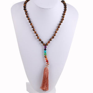 Natural 7 Chakra Tassel Mala Necklace Pendant Necklaces *CSJA Jewellery* Store Tiger Eye 