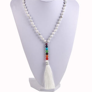 Natural 7 Chakra Tassel Mala Necklace Pendant Necklaces *CSJA Jewellery* Store White Turquoise 