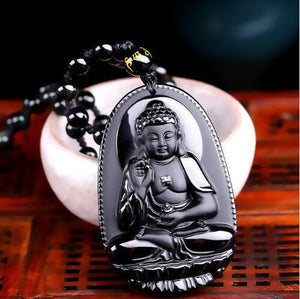 All Natural Black Polished Obsidian Carved Buddha Pendants RongDe Store 