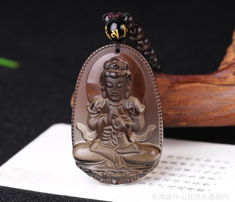 Natural Ice Black Obsidian Carved Buddha Necklace JINJIAHUI FOREIGN TRADE CO.,LTD 