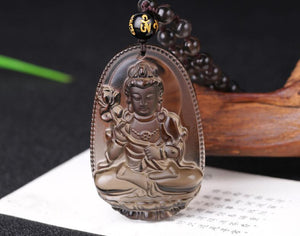 Natural Ice Black Obsidian Carved Buddha Necklace JINJIAHUI FOREIGN TRADE CO.,LTD 