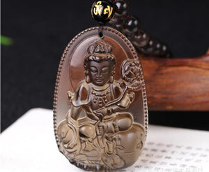 Natural Ice Black Obsidian Carved Buddha Necklace JINJIAHUI FOREIGN TRADE CO.,LTD 