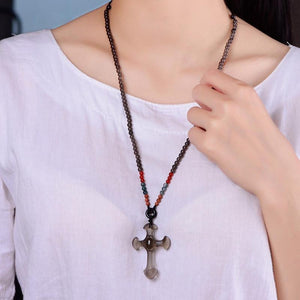 Natural Ice Obsidian Stone Cross Necklace Pendant Necklaces Cheng Pin Wo Store 