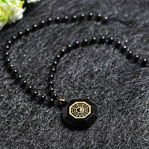 Natural Obsidian Stone Bagua Map Pendant Necklace Pendants Cheng Pin Wo Store 