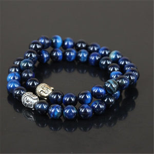 2pcs Natural Blue Tiger Eye Buddha Head Bracelets Strand Bracelets Free Zone Trend 