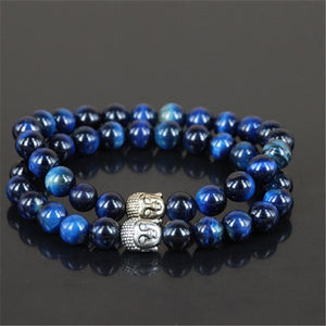 2pcs Natural Blue Tiger Eye Buddha Head Bracelets Strand Bracelets Free Zone Trend 