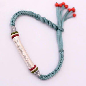 Tibetan Braided Rope Silver Mantra Bracelet Strand Bracelets LKO Official Store 