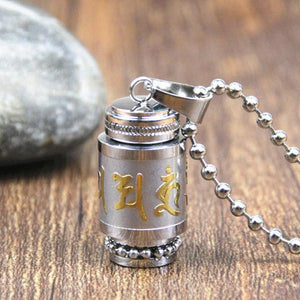 Tibetan Stainless Steel Prayer Wheel Necklace Meaeguet speciality store Large Silver with Chain 