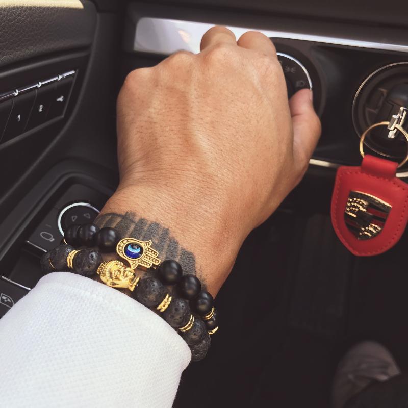 2 PCS Lava Beads Hamsa and Buddha Bracelet Set Mcllroy Blueskull Store 