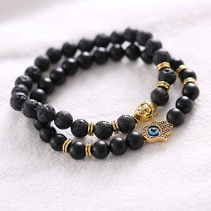 2 PCS Lava Beads Hamsa and Buddha Bracelet Set Mcllroy Blueskull Store 