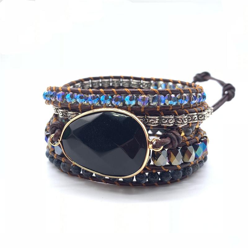 Black Onyx Protection and Healing Woven Wrap Bracelet Wrap Bracelets YGLINE Store 