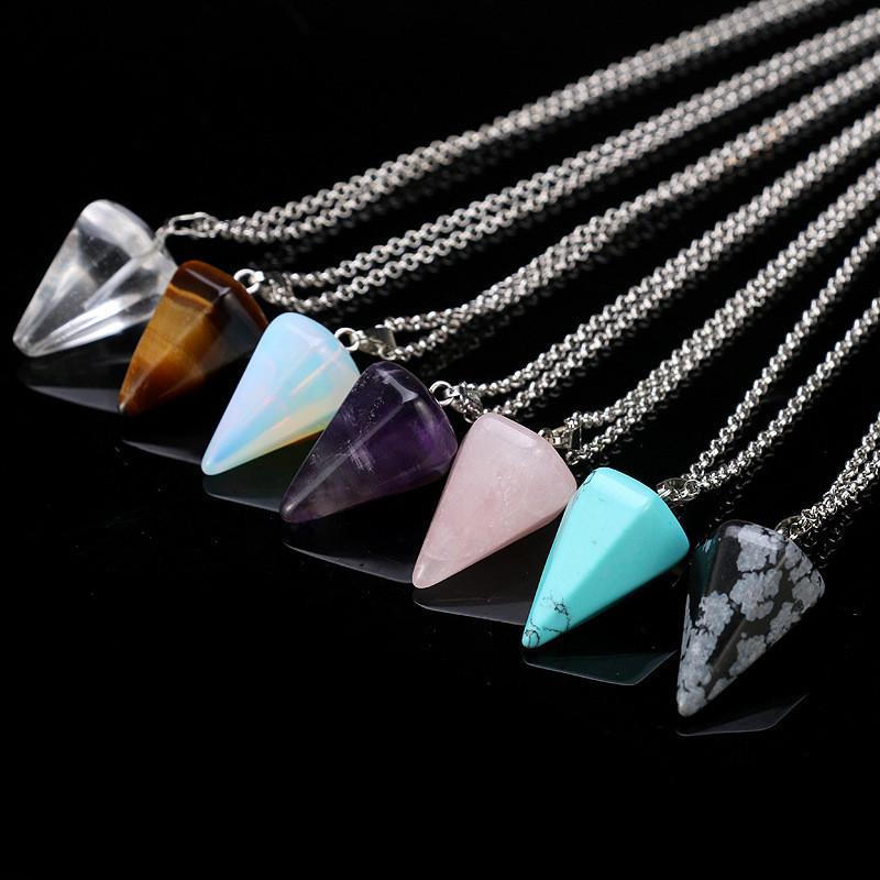 Natural Stone Cone Necklace Pendant Necklaces Vivian's Wholesale Store 