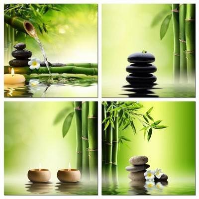 4 Panel Zen Canvas Perfect Bamboo Painting & Calligraphy Art-Gallery Store 20cmX20cmX4 