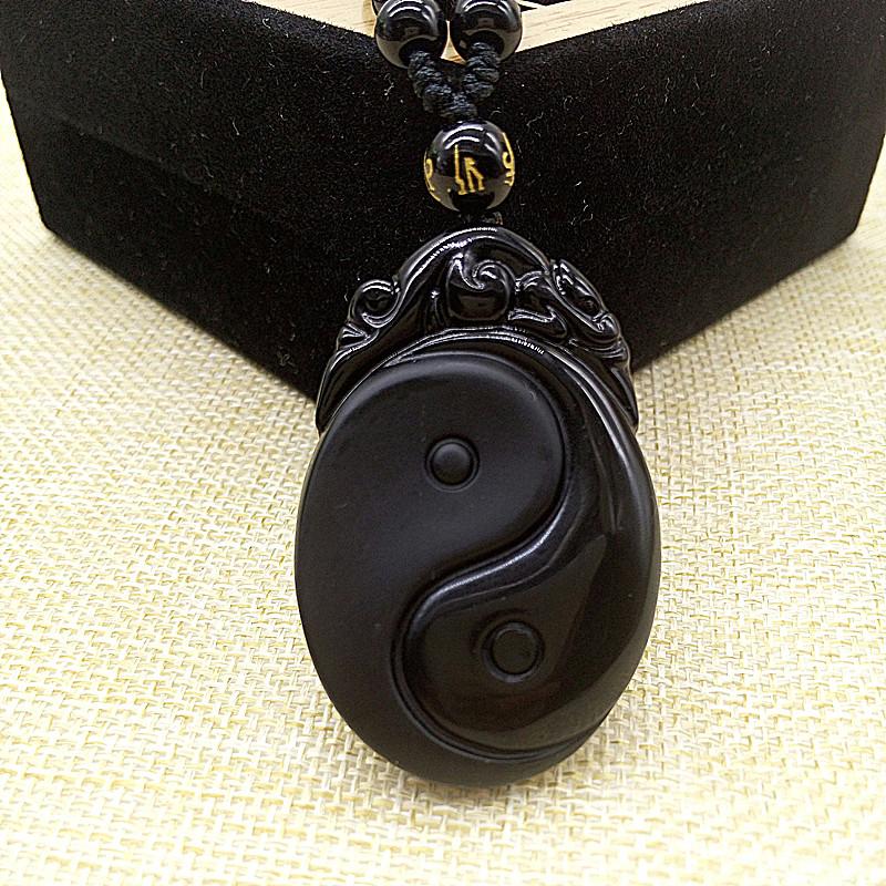 Obsidian Carved Yin and Yang Pendant Necklace Pendants FX No.1 Store 