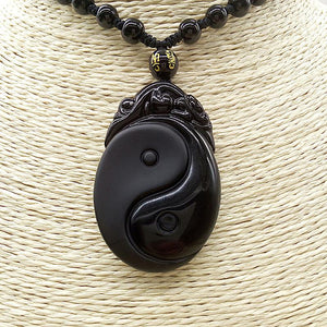 Obsidian Carved Yin and Yang Pendant Necklace Pendants FX No.1 Store 