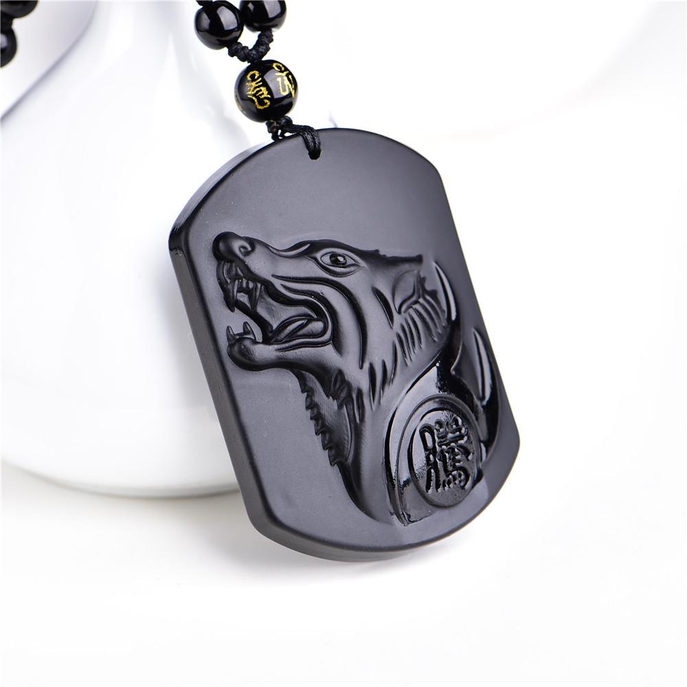 Natural Black Obsidian Wolf Head Amulet Pendants LYGLICUN Store 
