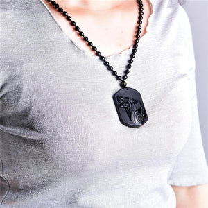 Natural Black Obsidian Wolf Head Amulet Pendants LYGLICUN Store 