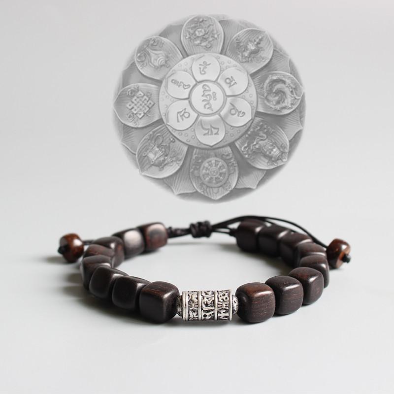 Natural Dark Sandal Wood With Tibetan Mantra Buddhism Amulet Bracelet Strand Bracelets Eastisan Store 