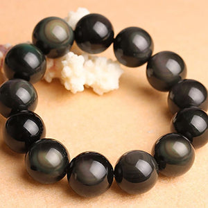 Natural Obsidian Beads Charms 925 Sterling Silver Bracelet Strand Bracelets GQTorch Jewelry Store 