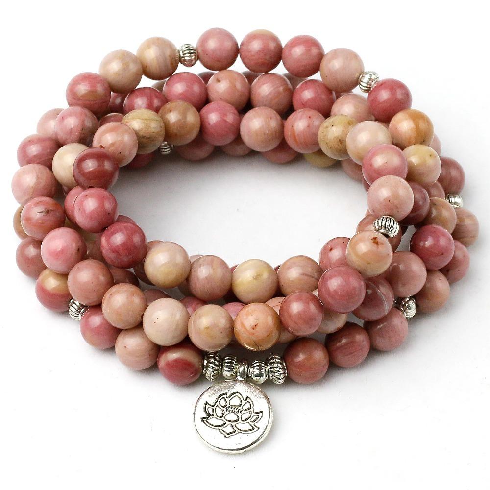 Natural Rhodochrosite Stone Mala Strand Bracelets Ailsa Jewelry 