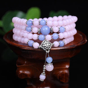 Chalcedony 108 Prayer Beads Pink Mala Strand Bracelets KMJEWELRY Store 