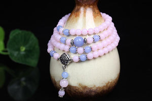 Chalcedony 108 Prayer Beads Pink Mala Strand Bracelets KMJEWELRY Store 