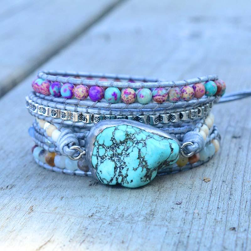 Turquoise Healing and Protection Wrap Bracelet Wrap Bracelets Loving Handcraft Store 