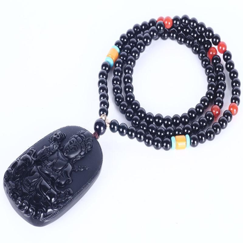 108 Natural Obsidian Buddha Mala Strand Bracelets sennier Official Store 