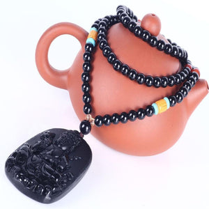 108 Natural Obsidian Buddha Mala Strand Bracelets sennier Official Store 