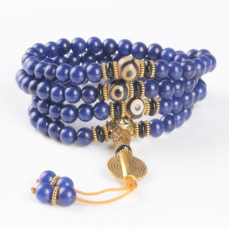 Lapis Lazuli & Quartz 108 Japa Mala POWERFUL THIRD EYE CHAKRA Yoga  Meditation Necklace Natural Gemstones Stretchy