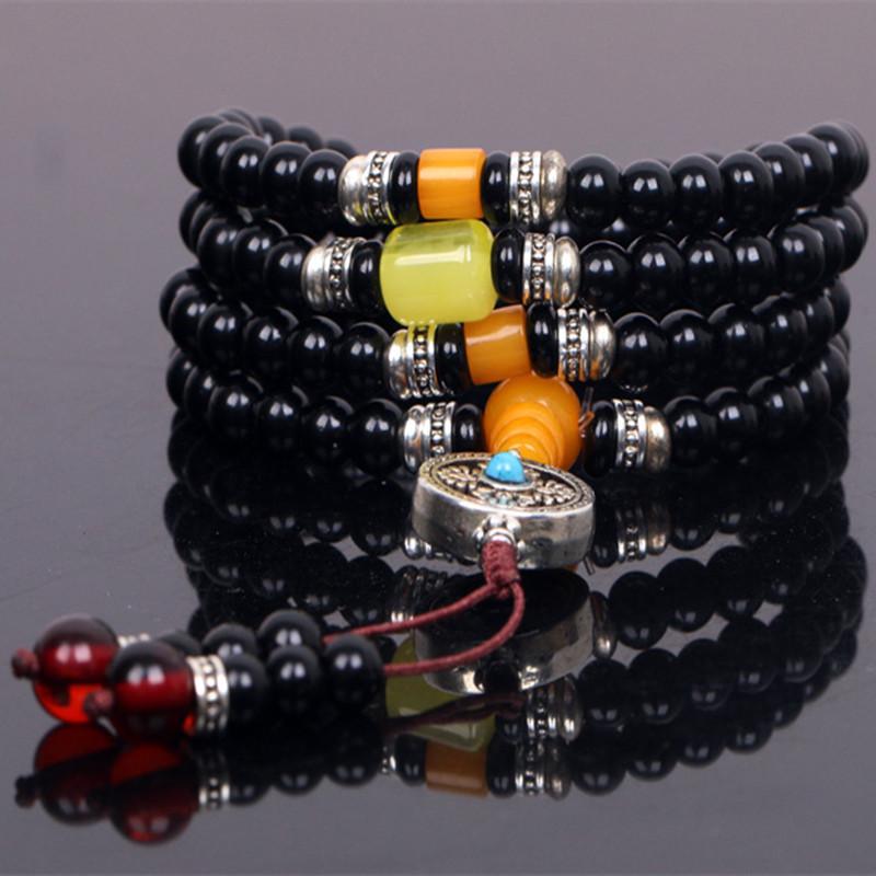 Natural Black Agate Stone108 beads Mala Strand Bracelets UBEAUTY Trendy Store 