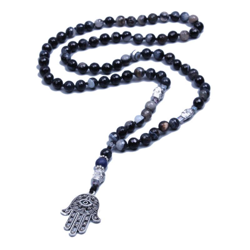 Natural Onyx with Hamsa Hand Mala Pendant Necklaces Xin Xin Fashion JEWELRY 