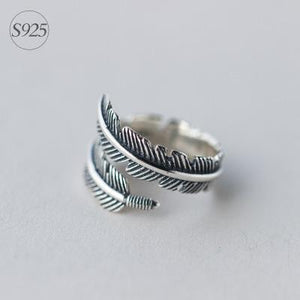 925 Sterling Silver Feather Wrap Ring Rings Smile Morning's store 