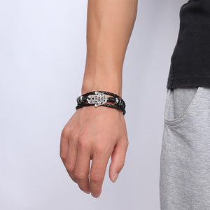Black Braided Leather Bracelet Hand of Fatima and Evil Eye Charm Bracelets VNOX official store 