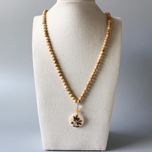 Natural Wood Mala with Lotus Flower Necklaces & Pendants Eastisan Store 