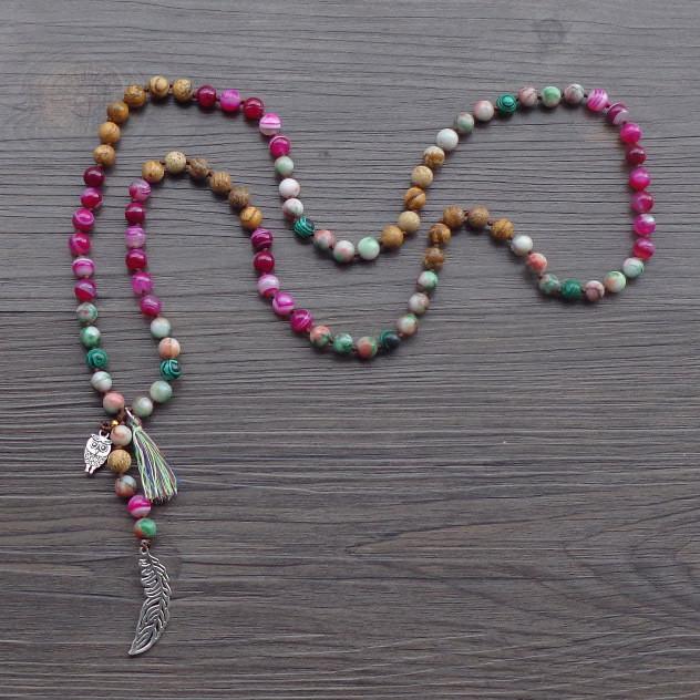 Mixed 8MM Natural Stone Bead with Leaf / Owl Tassel Necklace Pendant Necklaces Xin Xin Fashion JEWELRY 