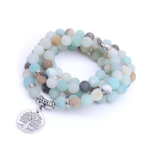 Frosted Natural Amazonite Beads Mala Xin Xin Fashion JEWELRY Tree of Life 
