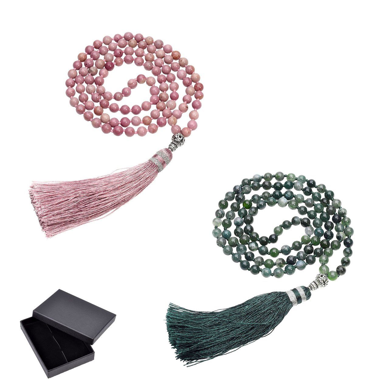 6mm Natural Rhodochrosite/Moss Agate 108 Bead Mala Strand Bracelets Ayliss Official Store 1 Set 