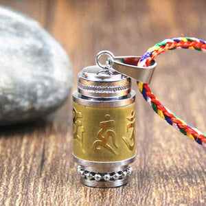 Tibetan Stainless Steel Prayer Wheel Necklace Meaeguet speciality store Large Gold with Rope 