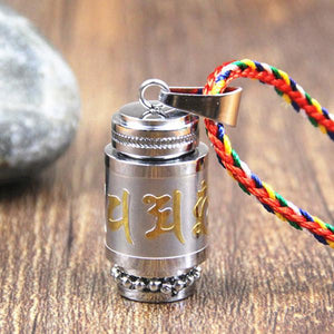 Tibetan Stainless Steel Prayer Wheel Necklace Meaeguet speciality store Large Silver with Rope 