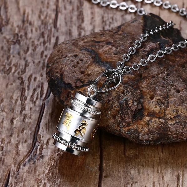 Tibetan Stainless Steel Prayer Wheel Necklace Meaeguet speciality store Traditional 