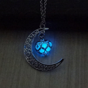 Glow Crescent Moon & Heart Necklace DirectDigitalDeals Blue 