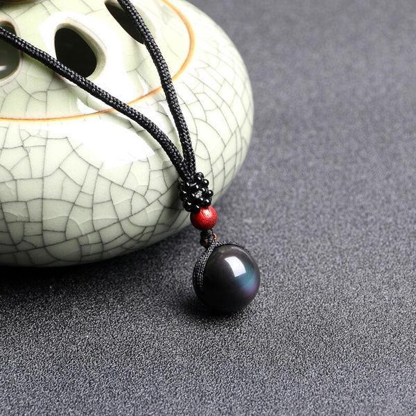 Black Obsidian Rainbow Eye Beads Necklace Pendants LOVE WARM STORE 