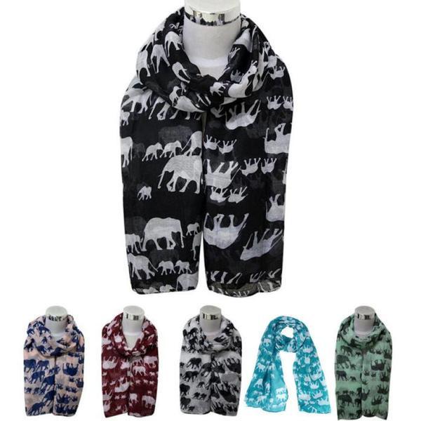 Elephant Print Voile Scarf Scarves POP SKU 