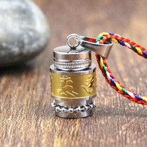 Tibetan Stainless Steel Prayer Wheel Necklace Meaeguet speciality store Small Gold with Rope 