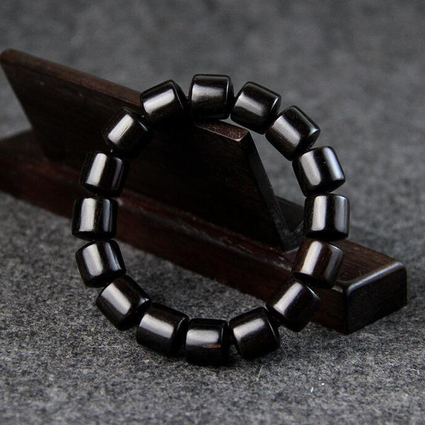 Natural Tubular Ebony Prayer Beads Bracelet Strand Bracelets power-land 