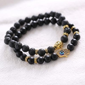 2 PCS Lava Beads Hamsa and Buddha Bracelet Set Mcllroy Blueskull Store Default Title 