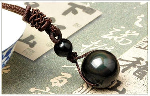 Black Obsidian Rainbow Eye Beads Necklace Pendants LOVE WARM STORE Brown 