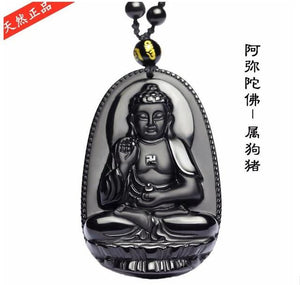 All Natural Black Polished Obsidian Carved Buddha Pendants RongDe Store 
